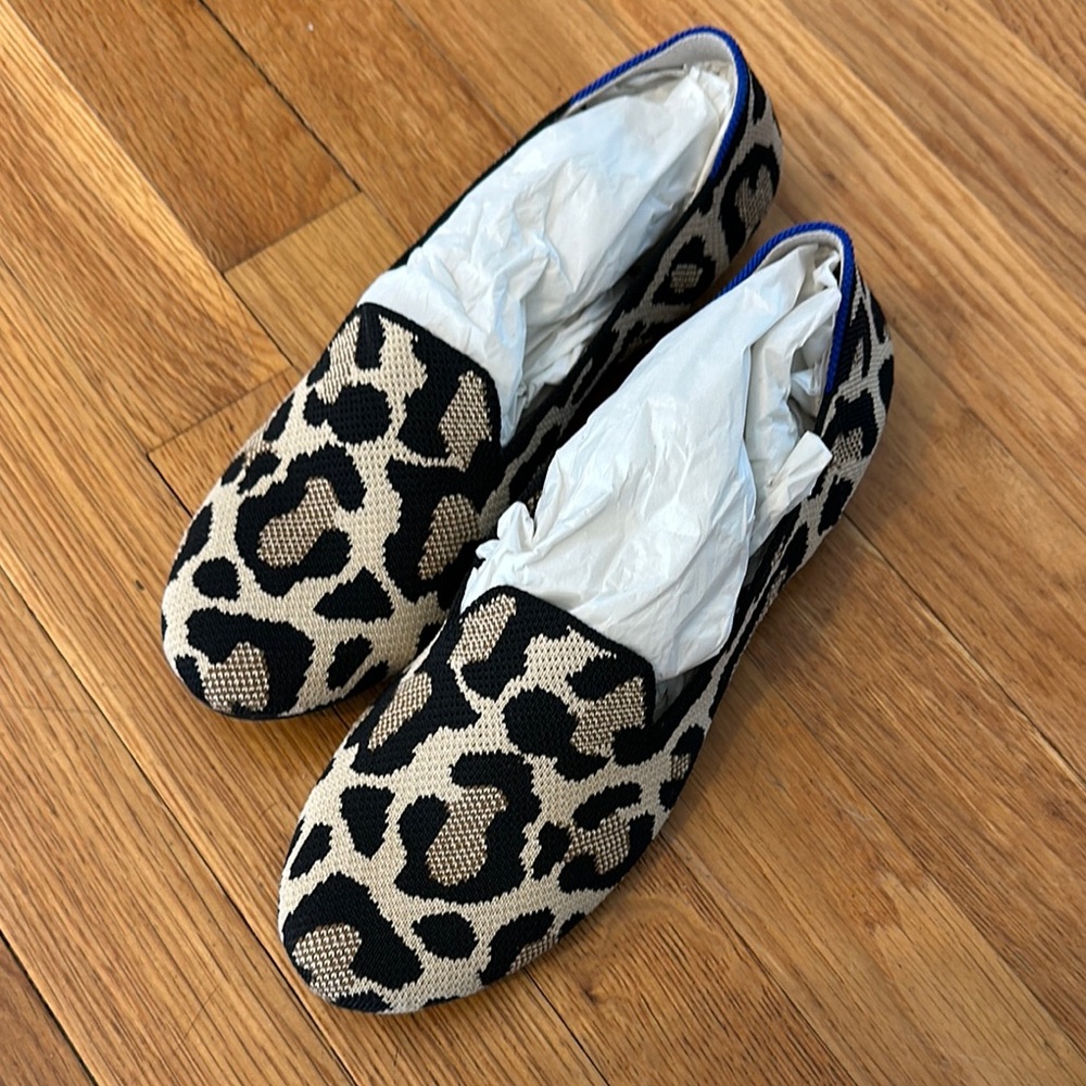 Rothy's Leopard Print Flats with Blue Trim